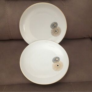 Hutschenreuther 2 Plates 10.5” Hohenberg Germany Gold Atomic Sunburst Rare VTG